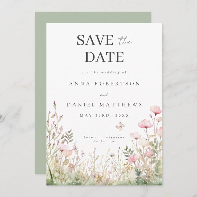 Blommigt Butterfly Bröllop Spara Datumet (Fram/baksida)