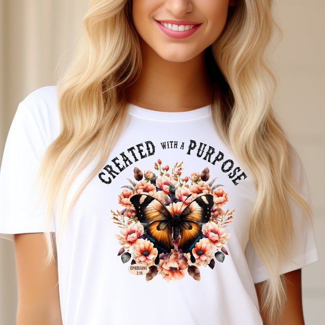 Blommigt Butterfly Christian Skapat med ett syfte T Shirt (Skapare uppladdad)