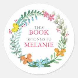 Blommigt Butterfly Colorful Wand Bookplate Sticker Runt Klistermärke