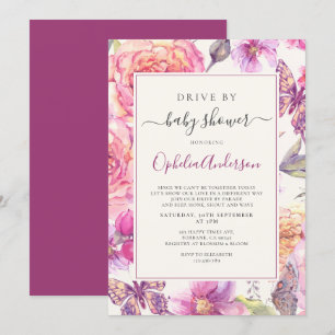 Blommigt Butterfly Drive by Baby Shower Inbjudningar
