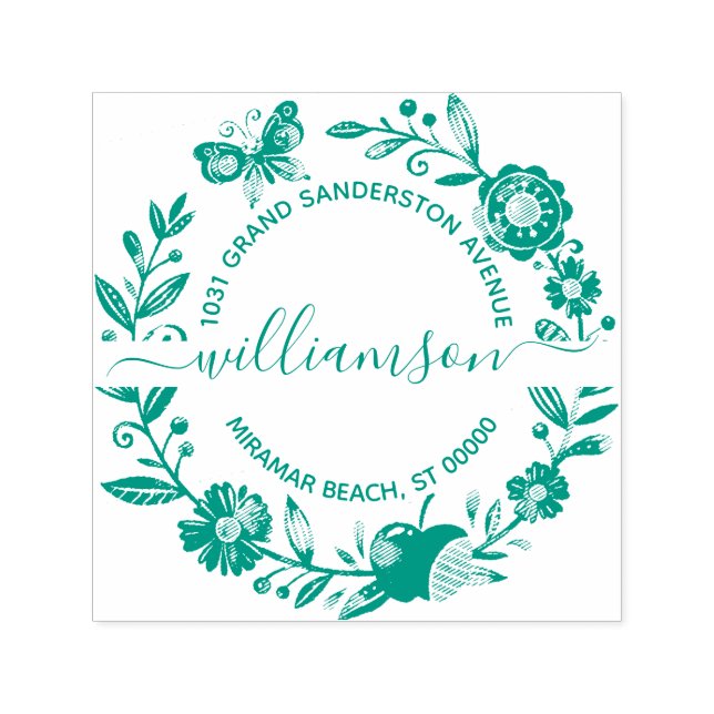 Blommigt Butterfly Elegant Utandning Returadress Självfärgande Stämpel (Design)