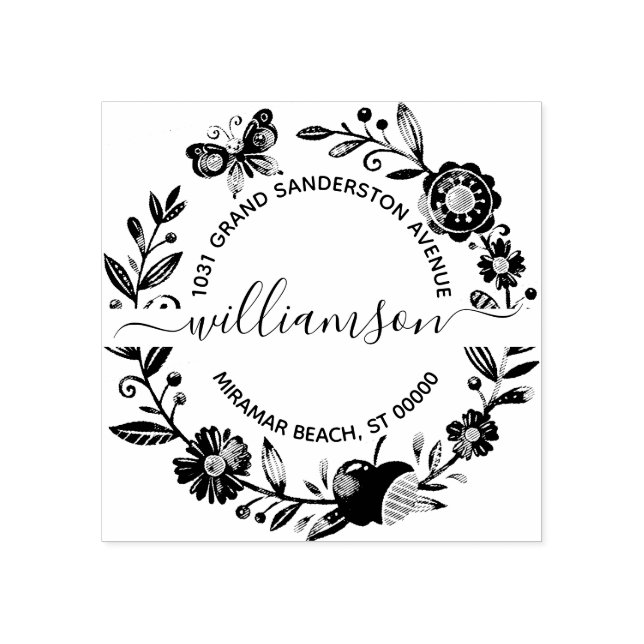 Blommigt Butterfly Elegant Utandning Returadress Stämpel (Tryck)