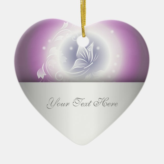 Blommigt Butterfly Fantasy Lila Julgransprydnad Keramik (Framsidan)