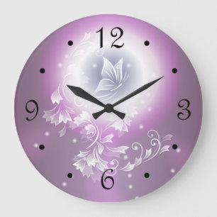 Blommigt Butterfly Fantasy Lila Stor Klocka