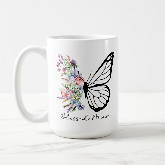 Blommigt Butterfly från välsignad Mamma Kaffemugg (Vänster)
