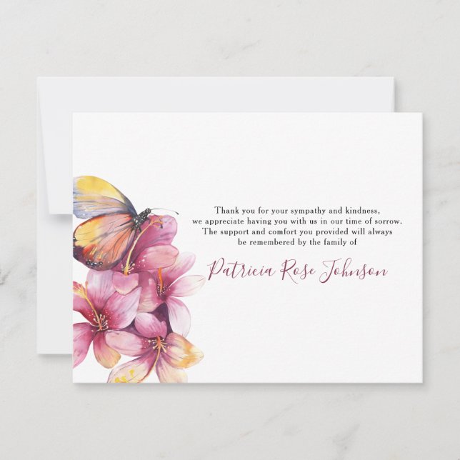 Blommigt Butterfly Funeral Memorial Tack Kort (Framsida)