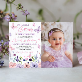 Blommigt Butterfly Garden Birthday Photo-inbjudan Tack Kort