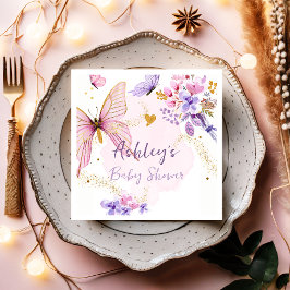 Blommigt Butterfly Garden Rosa Girl Baby Shower Pappersservett