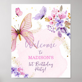 Blommigt Butterfly Garden Rosa Girl Girl Birthday  Poster