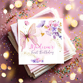 Blommigt Butterfly Garden Rosa Lila Girl Birthday Pappersservett