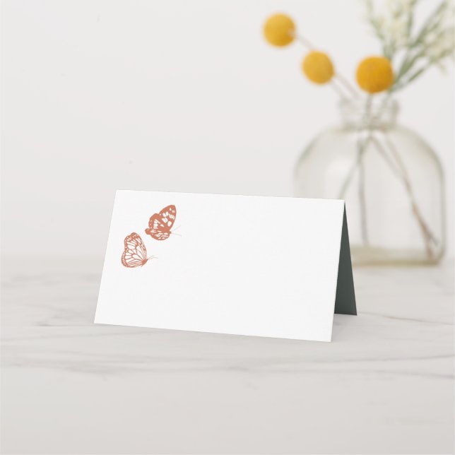 Blommigt Butterfly Garden Terracotta Sage Bröllop Placeringskort (Framsida)