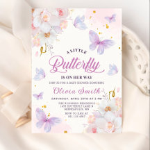 Blommigt Butterfly Girl Baby Shower-inbjudan