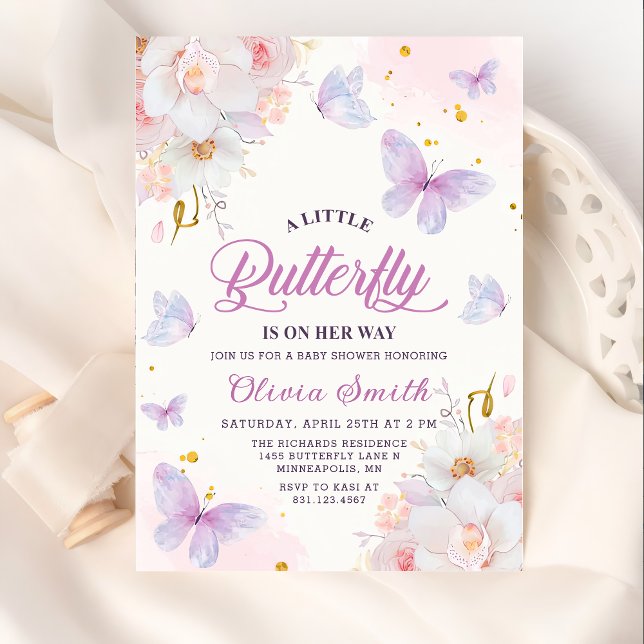 Blommigt Butterfly Girl Baby Shower-inbjudan Inbjudningar (Skapare uppladdad)