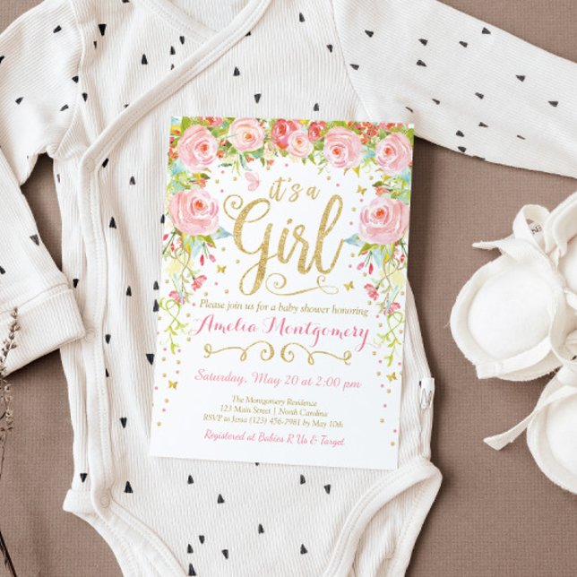 Blommigt Butterfly Girl Baby Shower-inbjudan Inbjudningar (Skapare uppladdad)
