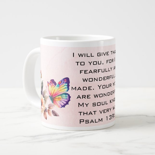 Blommigt Butterfly Gratitude Bible Verse Jumbo Mugg (Framsida vänster)
