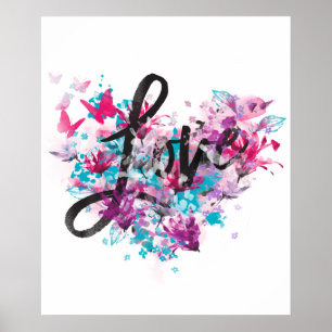 Blommigt Butterfly Heart i Kärlek Poster