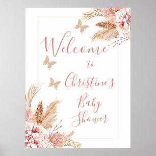Blommigt Butterfly Kisses Baby Shower Välkomstskyl Poster