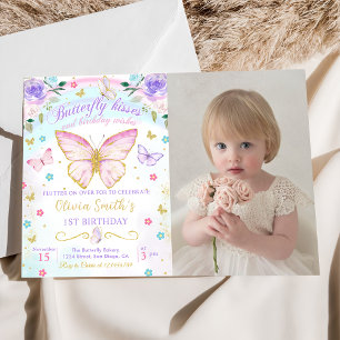 Blommigt Butterfly Kisses och Birthday Önskemål Ph Inbjudningar