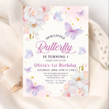 Blommigt Butterfly Lila Girl Birthday
