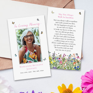 Blommigt Butterfly Memorial Funeral Prayer Card Visitkort
