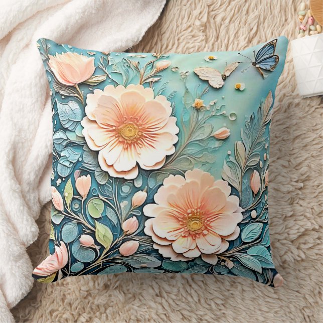 Blommigt Butterfly Pastel Art Kudde (Filt)