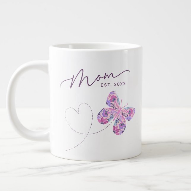 Blommigt Butterfly Personlig Mamma Jumbo Mugg (Vänster)