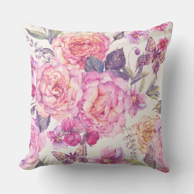 Blommigt Butterfly Reversible Pillow Kudde (Framsida)