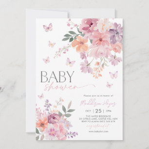 Blommigt Butterfly Rosa Peach Lila Baby Shower Inbjudningar