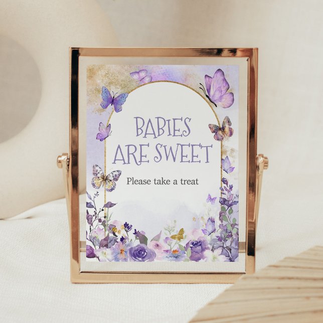 Blommigt Butterfly Spädbarn är Sweet Poster (Enchanted Floral Butterfly Arch Baby Shower Babies are Sweet Sign)