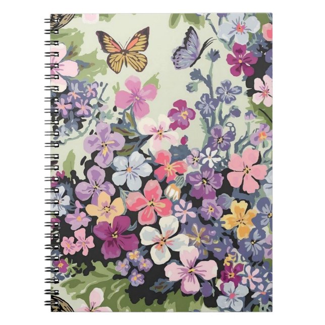 Blommigt Butterfly Spiral fotopatbok för bärbara d Anteckningsbok (Framsidan)
