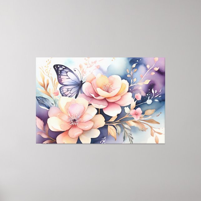 Blommigt Butterfly Stollig Watercolor Art Canvastryck (Framsida)