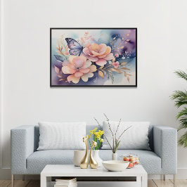 Blommigt Butterfly Stollig Watercolor Art Poster