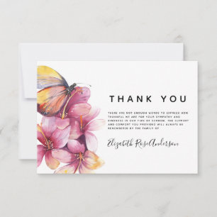 Blommigt Butterfly Sympathy Funeral Tack Anteckningskort