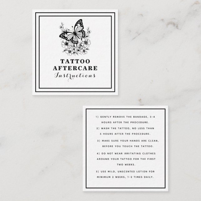 Blommigt Butterfly Tattoo Aftercare Instructions Fyrkantigt Visitkort (Fram/baksida)