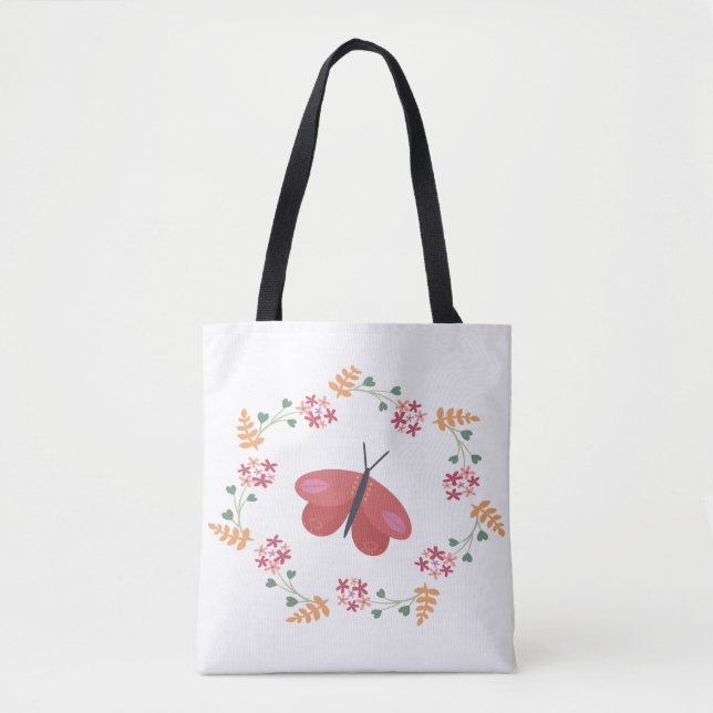 Blommigt Butterfly Tote Tygkasse (Framsida)