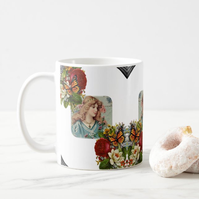 Blommigt Butterfly Victorian Woman Mugg (Med munk)
