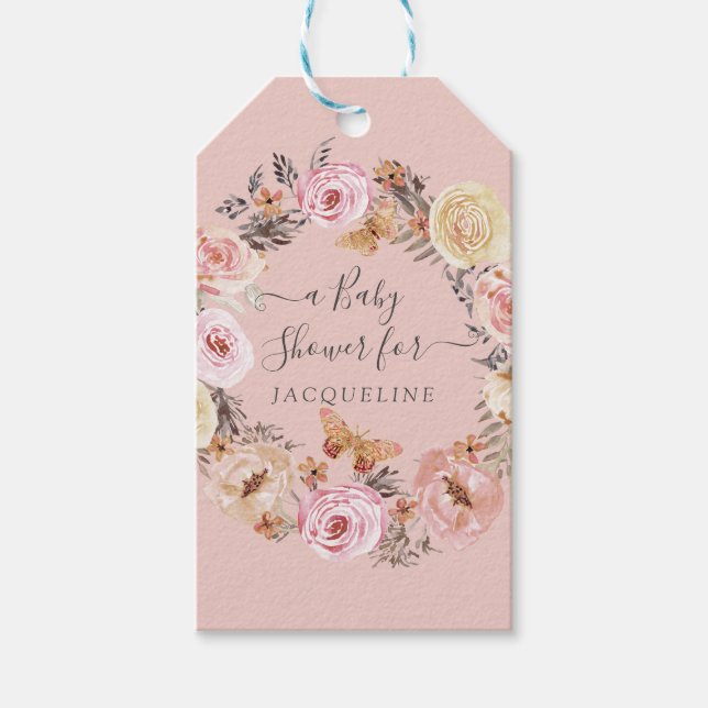  Blommigt Butterfly Wandegun Baby Shower Presentetikett (Framsidan)
