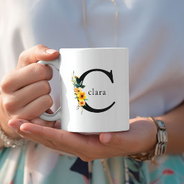 Blommigt C Monogram Mugg med Editable Namn