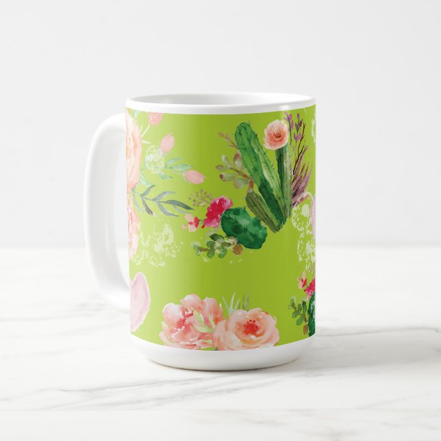 Blommigt Cactus Elegant Kaffemugg (Framsida vänster)