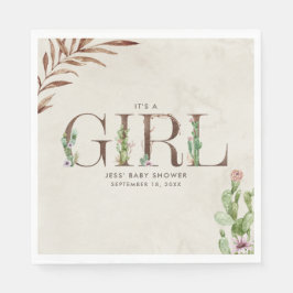 Blommigt Cactus Leather Girl Baby Shower Pappersservett