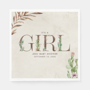Blommigt Cactus Leather Girl Baby Shower Pappersservett