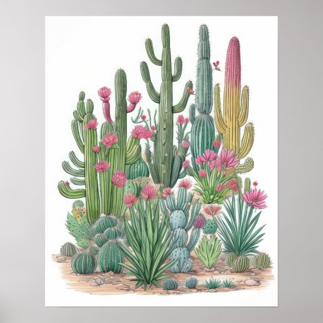 Blommigt Cactus Poster (Framsidan)