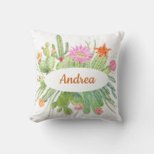 Blommigt Cactus Southwest monogram Pillow