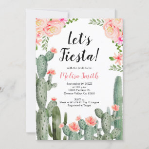 Blommigt Cactus Succulent Låt oss Fiesta Möhippa Inbjudningar