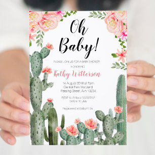 Blommigt Cactus Succulent oh babyduschinbjudan Inbjudningar