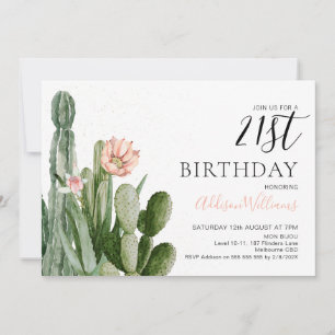  Blommigt Cactus Succulents 21: a födelsedagen  Inbjudningar