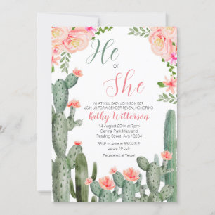 Blommigt Cactus Succules Gender Reveal Inbjudningar