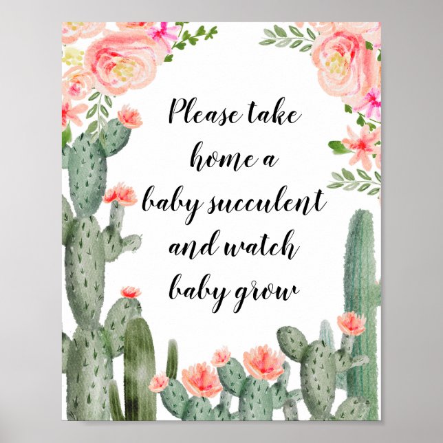 Blommigt Cactus Ta en Baby Succult Poster (Framsidan)