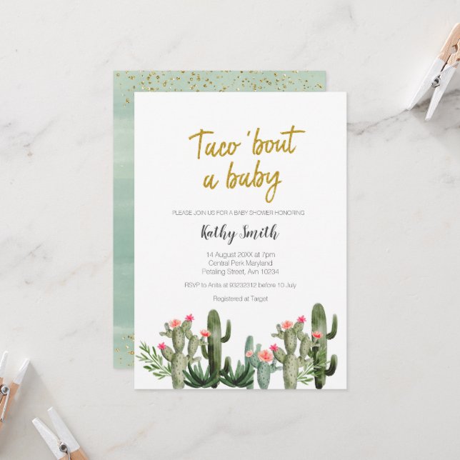 Blommigt Cactus Watercolor Couple Shower Inbjudningar (Fram/Back In Situ)