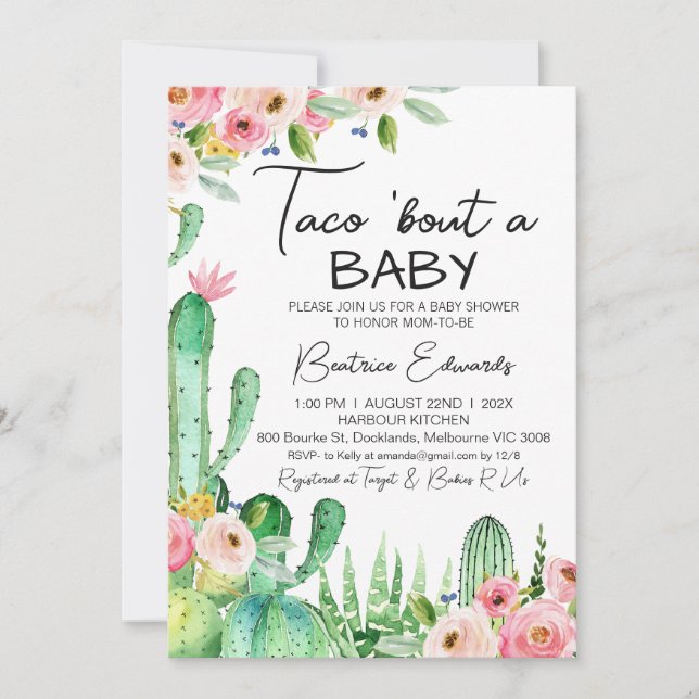 Blommigt Cacus Taco Bout A Baby Baby Shower Inbjudningar (Framsida)